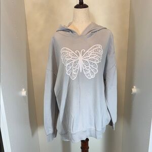 Rebellious One Light Gray Hoodie with Butterfly Design
